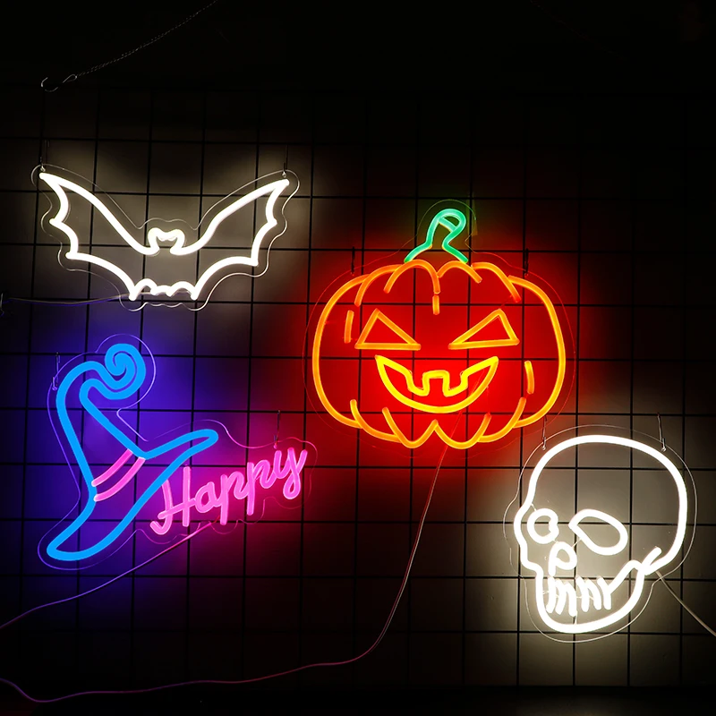 1Pcs Happy Halloween Skull Led Neon Sign for Bedroom Indoor Party Decor 5V USB Neon Sign Light Decorations Dropshipping