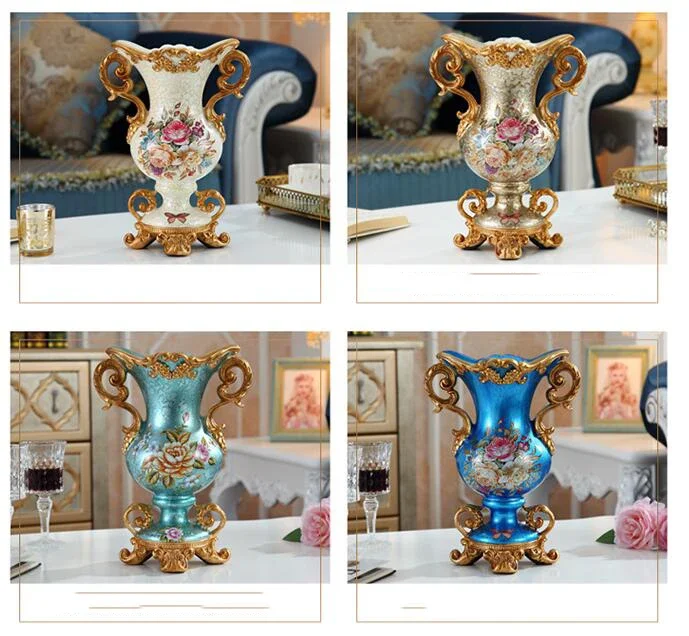 European Resin Vase+Artificial Flower Decor Home Office Furnishing Decoration Crafts Livingroom Silk Fake Pot Ornaments