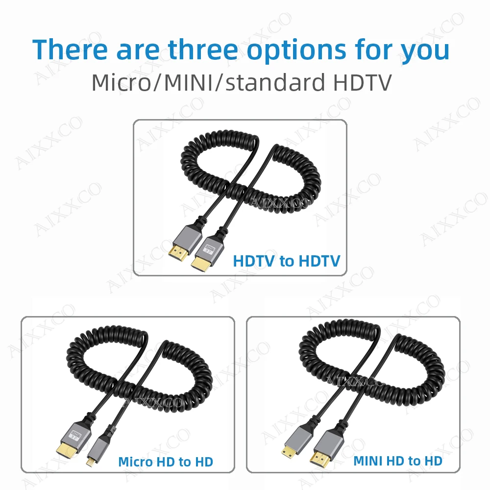 4K @ 60HZ Micro mini HDMI-Compatible a HDMI-Compatible Cable espiral Flexible macho a macho Cable de enchufe