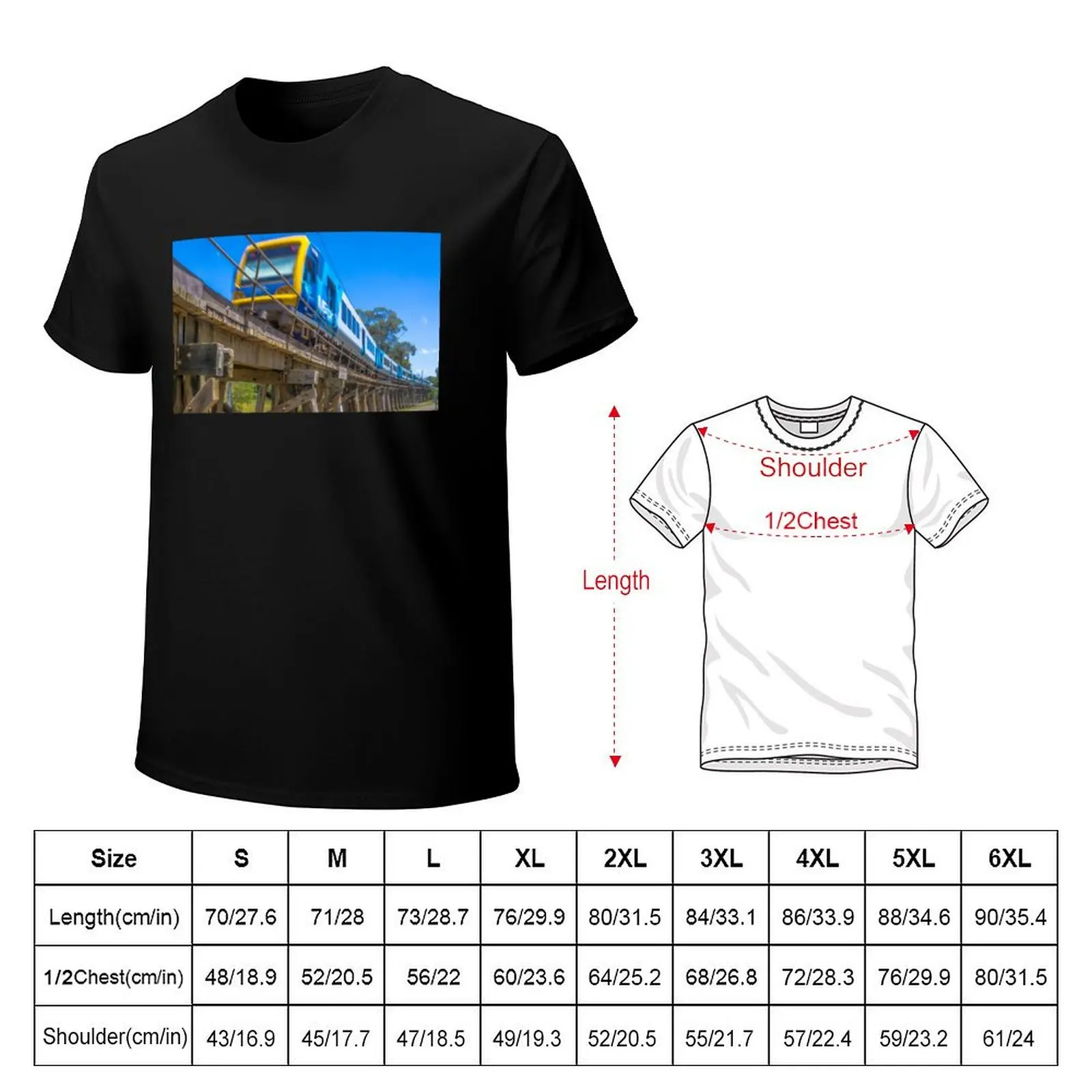 Melbourne Metro Train on Trestle Bridge - Eltham, Victoria T-Shirt Work Daily Short Sleeve Top