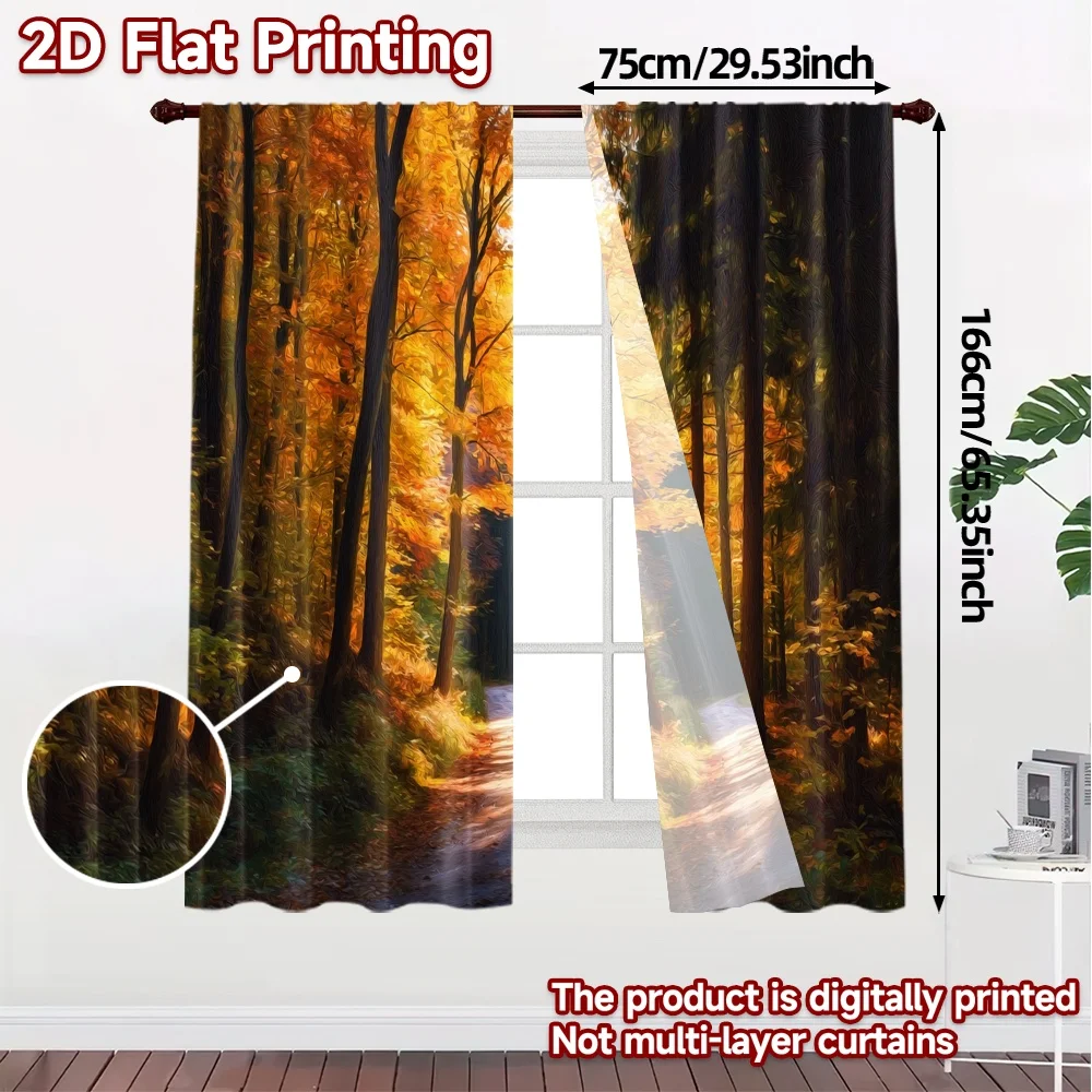 2pcs, 2D FLAT PRINTING Curtains (Without Rod) Autumn Trail Modern Curtain Fabric Durable 100% Polyester Fabric Curtains Gifts
