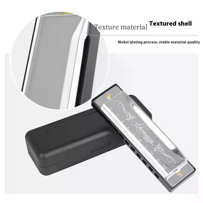 Kleurrijk rood, zilver, zwart ABS 10-gaats, 20-tune C-Key mondharmonica houtblazersapparaat 1PC