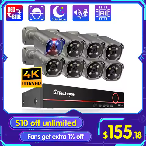 Techage H.265 8CH 5MP 8MP 4K POE Camera System AI Full Color Night VIsion Face Detection CCTV Video Security Surveillance Kits