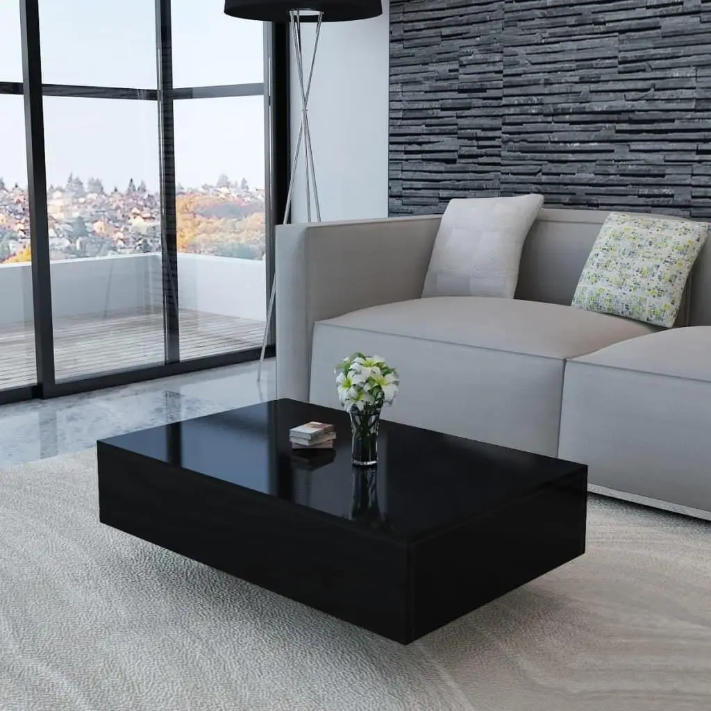 Stylish High Gloss Black Coffee Table - Modern Design for Living Room Decor