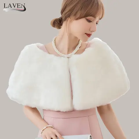 Châle de mariée pour femmes, Cape de mariage, peluche chaude, élégante, fausse fourrure, Long châle, étole, écharpe pour décor de soirée, hiver