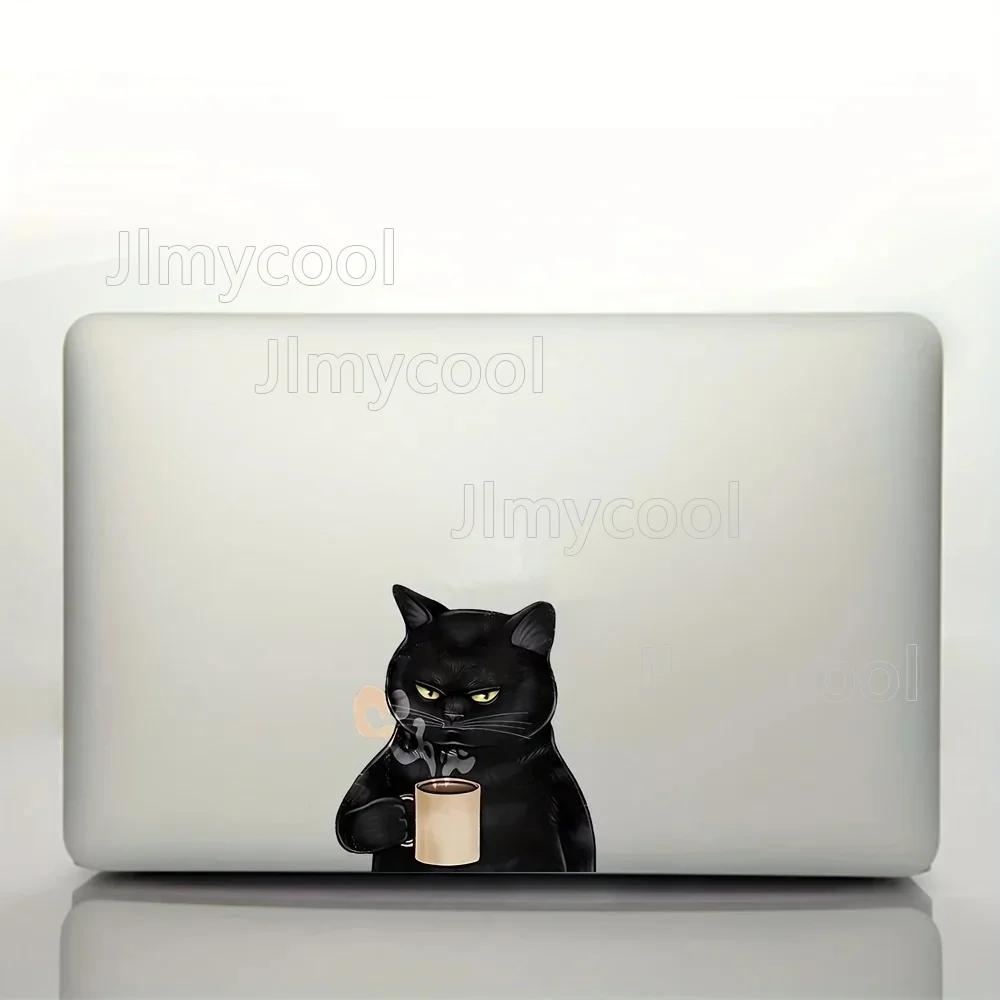 A Cute Cartoon Cat Drinking Coffee Sticker  Matte Vinyl Self-adhesive Flower for Laptop Home and Car Decoration