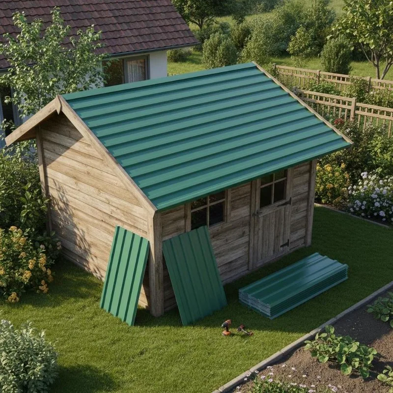 Panneau de plafond rectangulaire en acier galvanisé, 12 unités, vert, 129 x 45 cm, avec un design soigné et une finition métallique moderne, installation facile pour garages temporaires, hangars et structures non permanentes avec