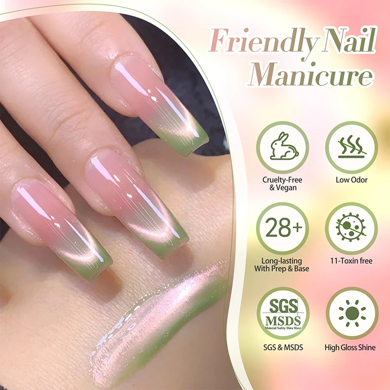 BORN PRETTY 10 ml Guave-Farbe, rosa, helles Katzen-Magnetgel, funkelnde grüne Glasperle, Soak Off UV-Gel, Maniküre, Nagelkunst-Lack – Detail 7