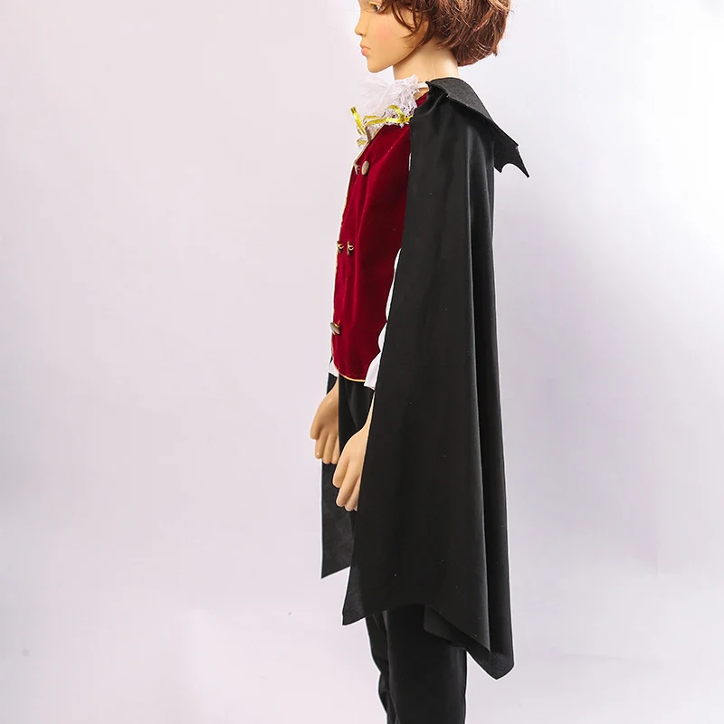 Königliches Vampir-Kostüm für Kinder, 3-teiliges Set, schwarzer Umhang + Oberteil + lange Hose, Halloween-Bösewicht-Cosplay für Jungen, europäisches Vintage-Zombie-Outfit – Detail 8