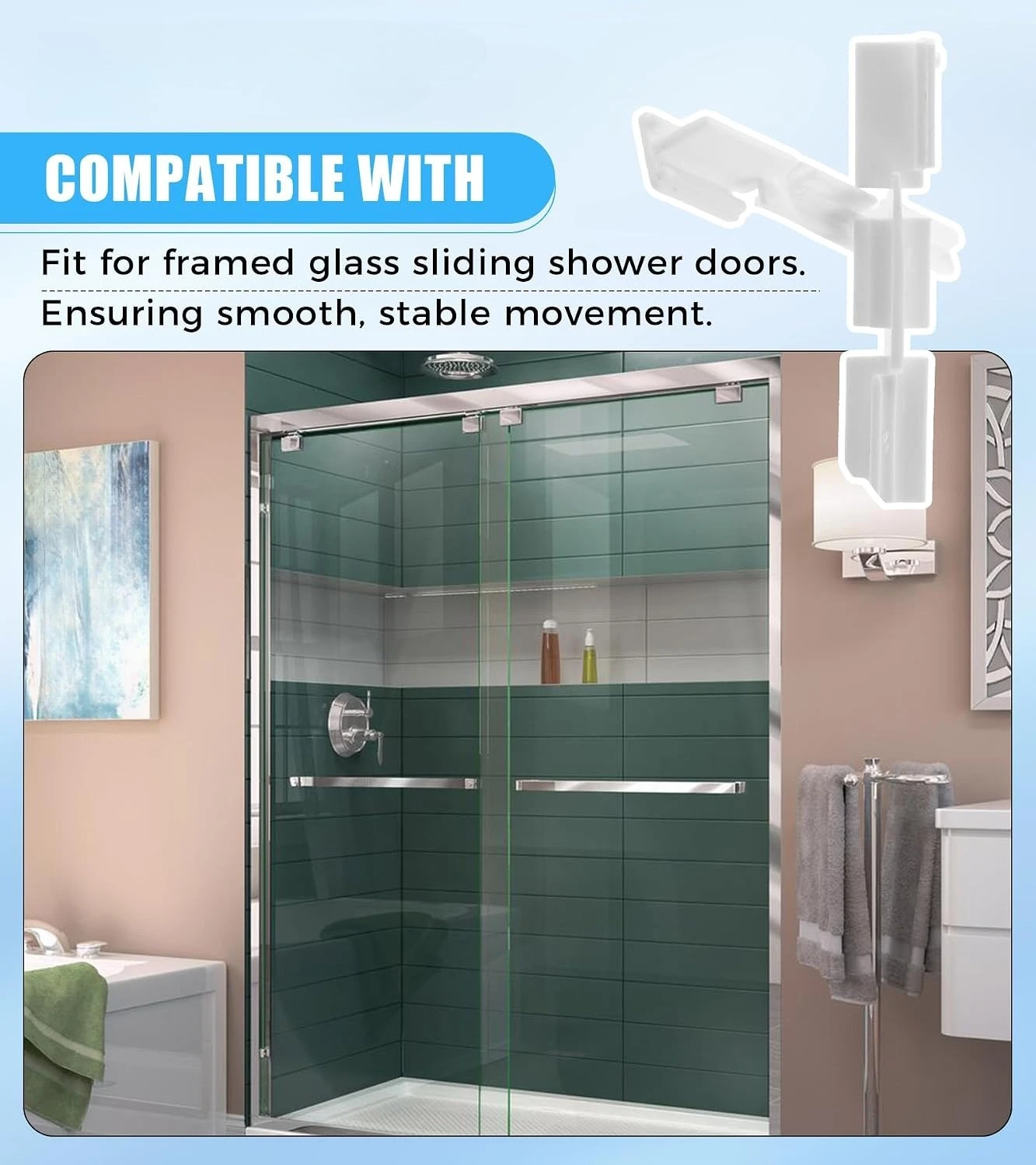 2Pcs Nylon Sliding Shower Door Bottom Guide Tracks Compatible with Glass Shower Door Systems Bathroom Sliding Door Repair Kit