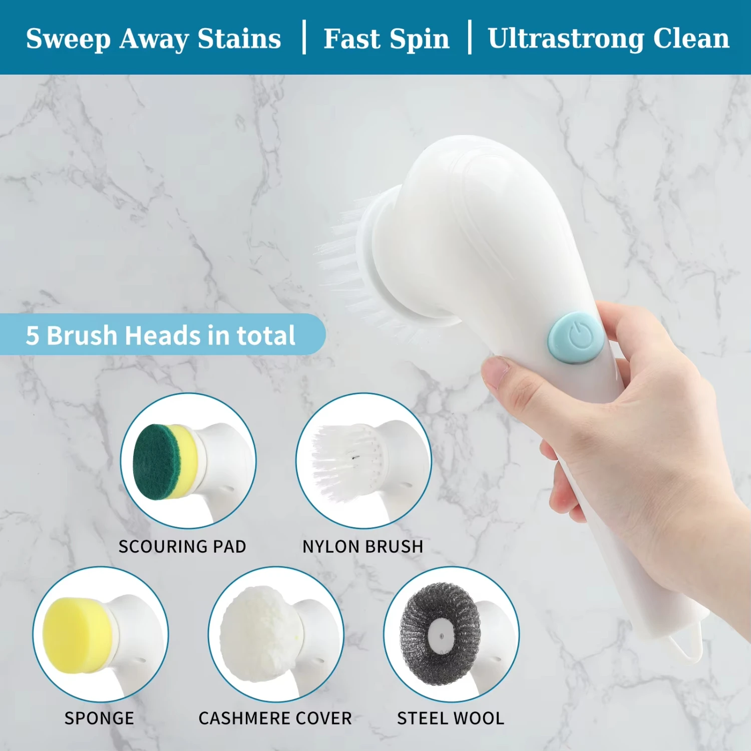 Spin Scrubber Cordless Power Cleaning Brush with 5 Replaceable Brush Heads Rechargeable Scrubber  Kitchen