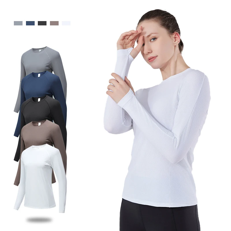 

(S-XL)Wp,em Quick-Dry Ice Silk Long Sleeve Crew Neck Running T-Shirt Moisture-Wicking Yoga Workout Sport Shirt for Gym, Hiking