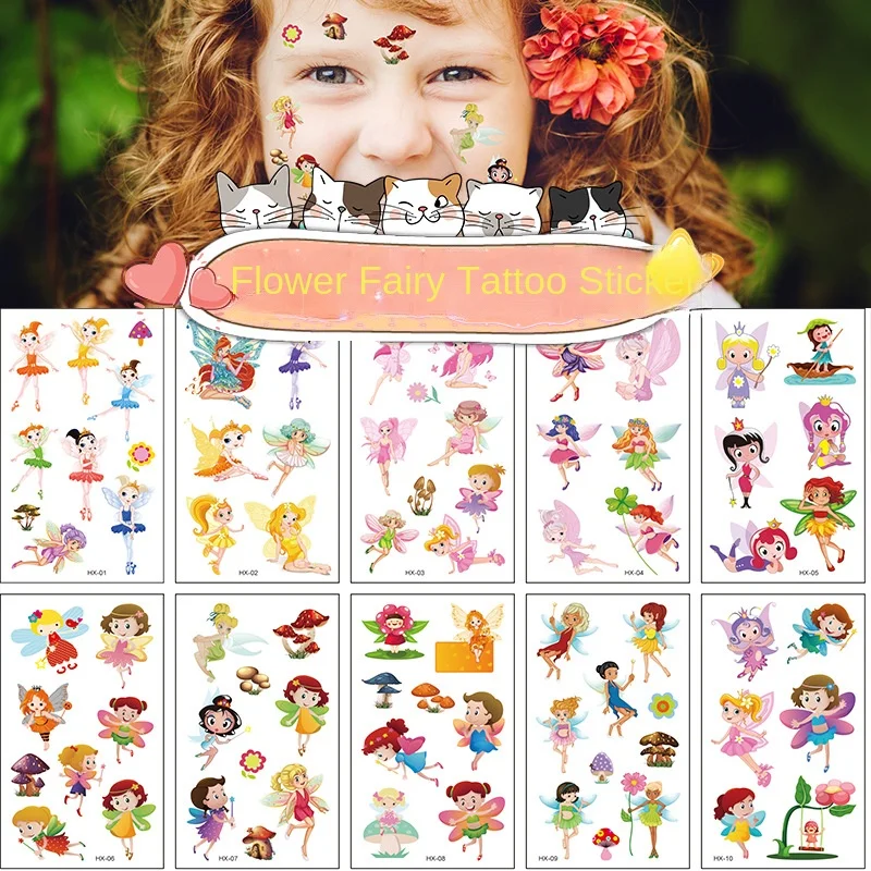 Waterproof children's cartoon tattoo stickers for girls - fairy, butterfly, watch, fun party, tattoo stickers