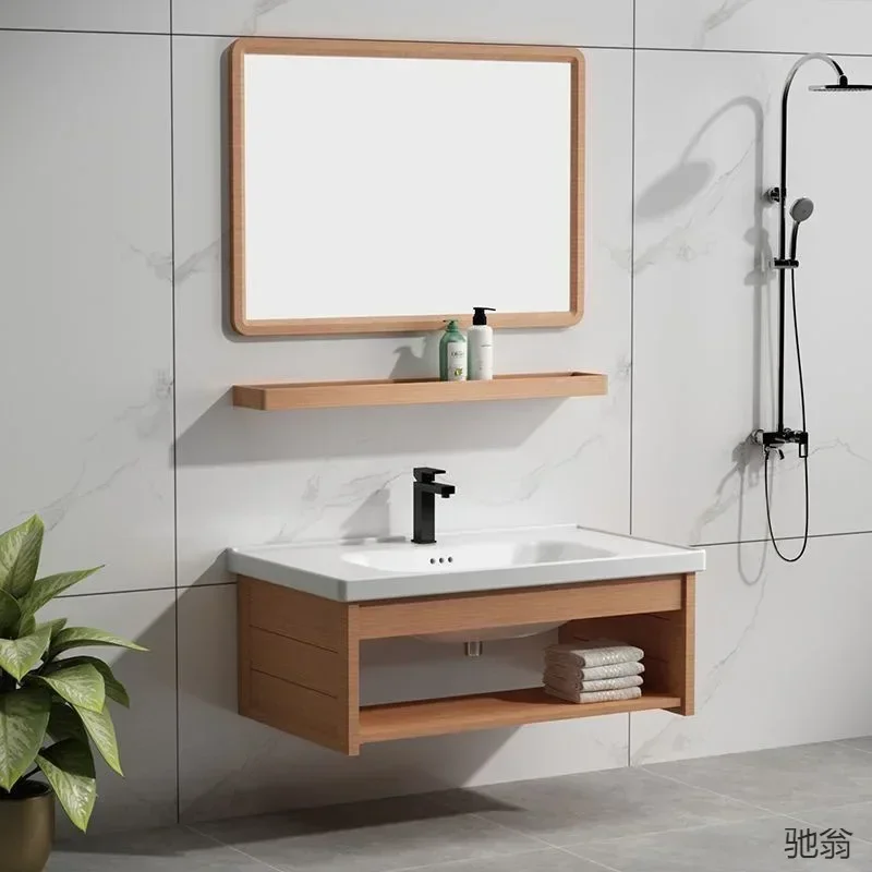 

Modern Bathroom Vanity with Sink, Simple Bathroom Sink Cabinet with Ceramic Basin Bathroom Hollow Large Storage Vanities Cabinet