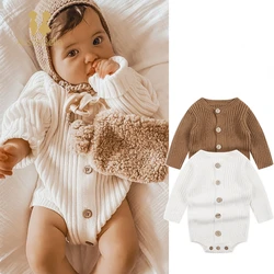 0-24m warme Bodys Baby kleidung Neugeborene Jungen Mädchen Strick Stram pler Herbst Winter Frühling Langarm Knopf Overall Kleidung