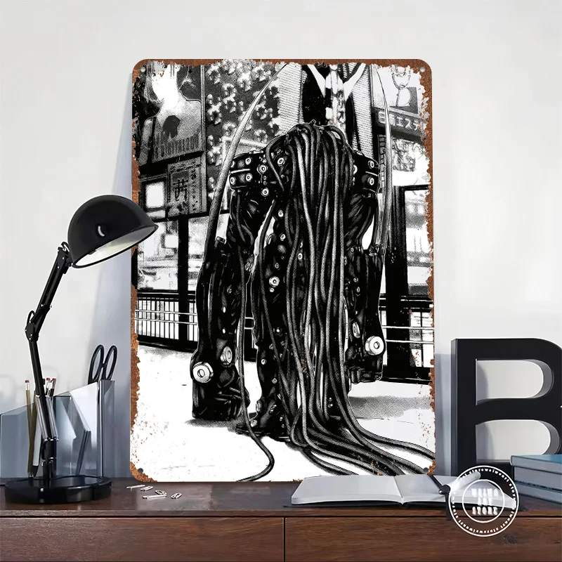 Cyberpunk Character With Tentacles Poster Customized Vintage Metal Signs Wall Art Retro Tin Plaque for Bar Accessories House