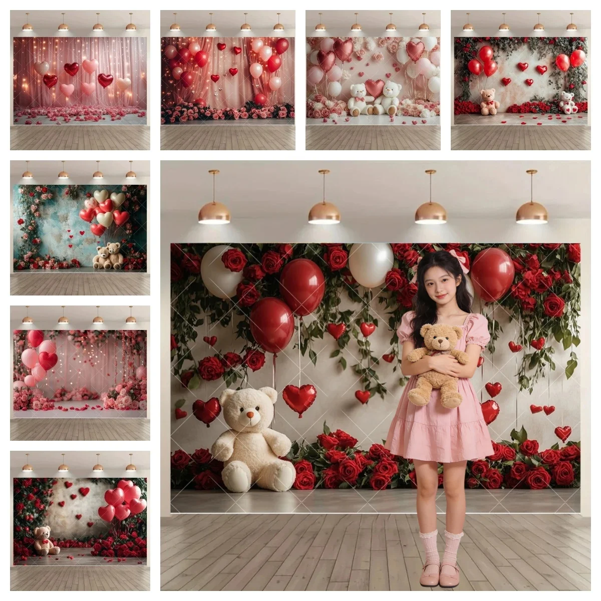 

День святого Валентина 2026 фон для фотосъемки с изображением розы и воздушным шаром для любовника, портретный фон для фотостудии на день рождения
