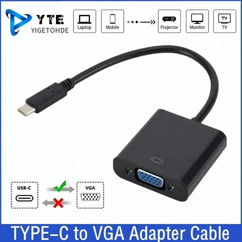 

YIGETOHDE TYPE C to Female VGA Adapter Cable USB-C USB 3.1 to VGA Converter For Macbook 12inch Chromebook Pixel Lumia 950XL