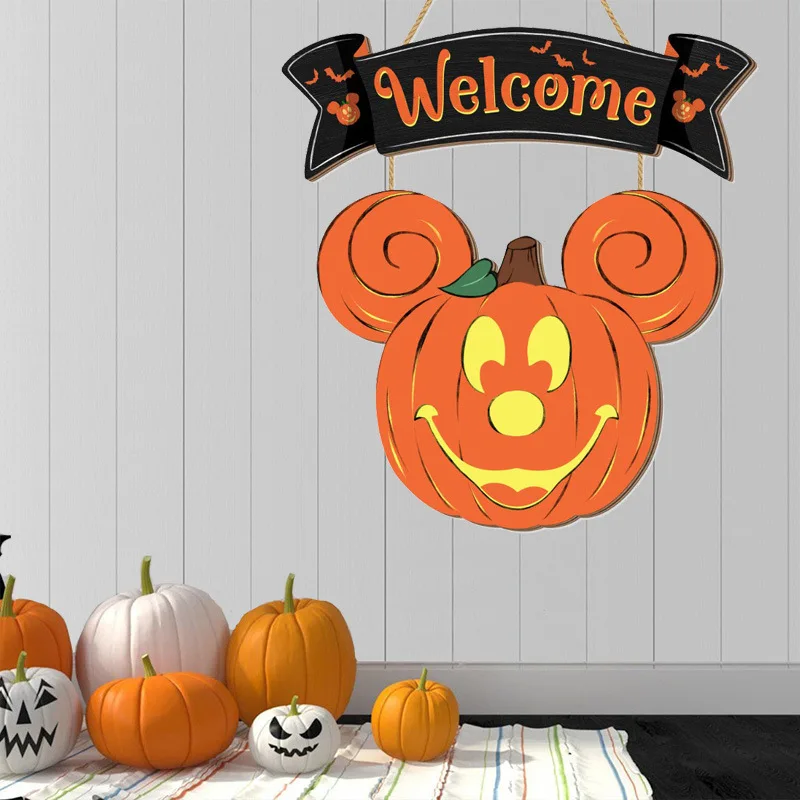 Wooden Halloween Mickey Mouse Head Pumpkin Decoration Welcome Door Number Home Window Wall Wooden Door Decoration