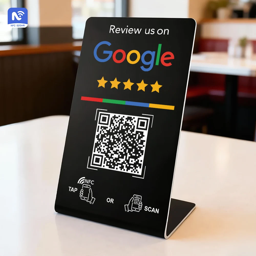 NFC QR Code Stand Sign Menu Display Card Google Review Tap Display Plate Ntag 215 Non-contact with NFC Chip Key Card Smart Card