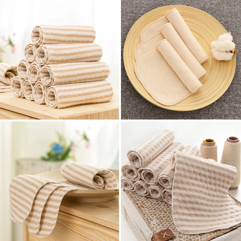 

4pcs Washable Diapers Infant Cloth Reusable Brown Cotton Burp Cloths Booster Pad Leak Resistant Moisture Barrier Healthy