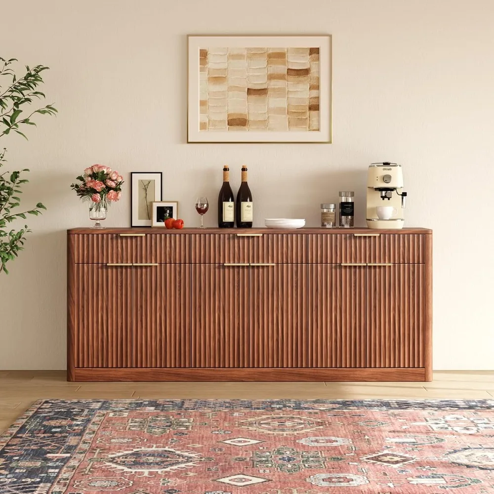 67-Inch Fluted Walnut Sideboard Cabinet 3