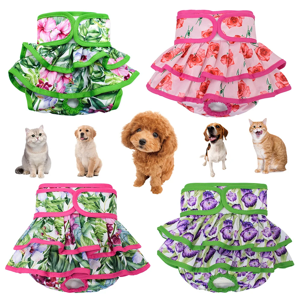 Floral Printed Dog Diapers Female Dog Diaper Dress Dogs Cat Washable Menstruation Underwear Pet Protective Trousers DIY Handy