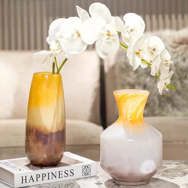 PYH design medieval style vase sunset gradient art glazed glass vase ornament living room