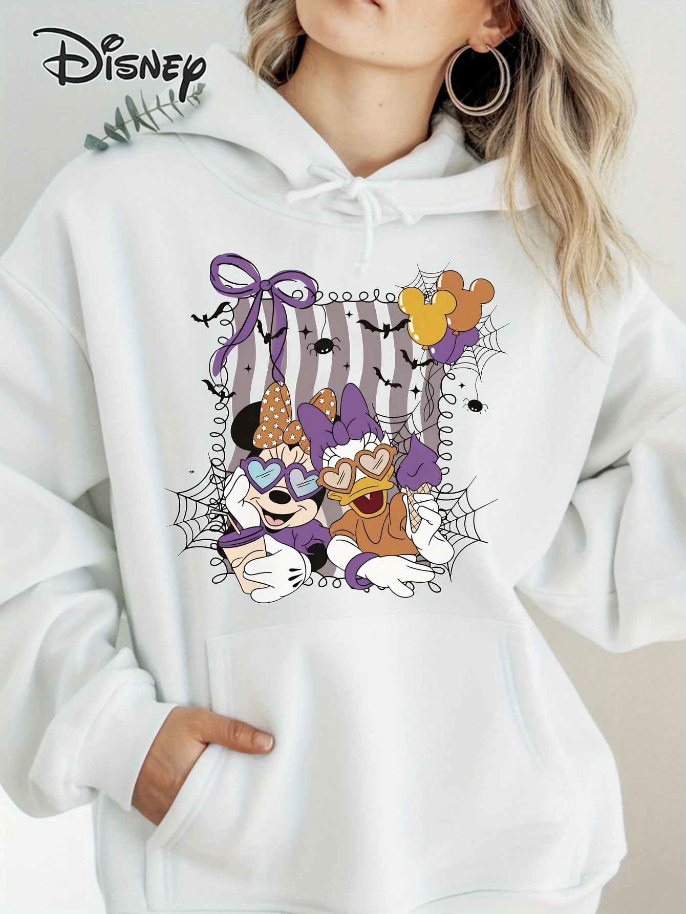 Disney Funny Minnie Print Fashionable Casual Hooded Sweatshirt Suitable for Winter Warmth and Loose Winter Hooded Sweatshirt
