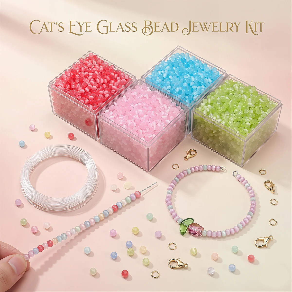 

Cat Eye Glass Beads 4mm Spacer Beads 750pcs 1mm Hole Loose Beads for Bracelet Necklace Jewelry Making Craft Supplies for Girls