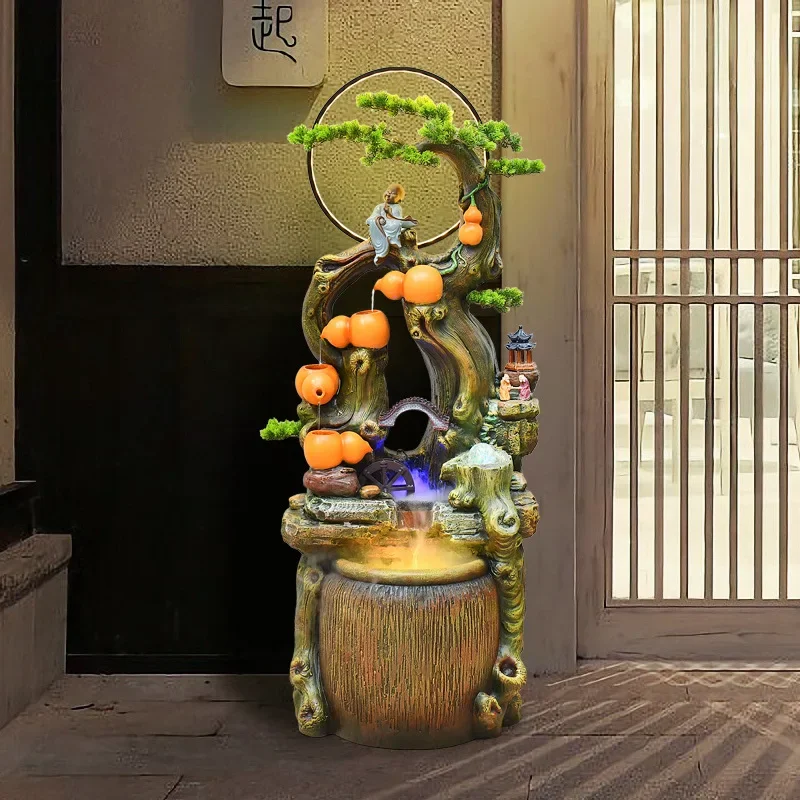 Chinese-style Zen flowing water lucky feng shui wheel ornament, Wufu Linmen home furnishing, living room entrance office