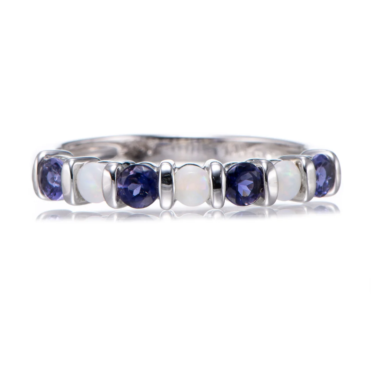 Iolite and Opal Rhodium Over Sterling Silver Ring