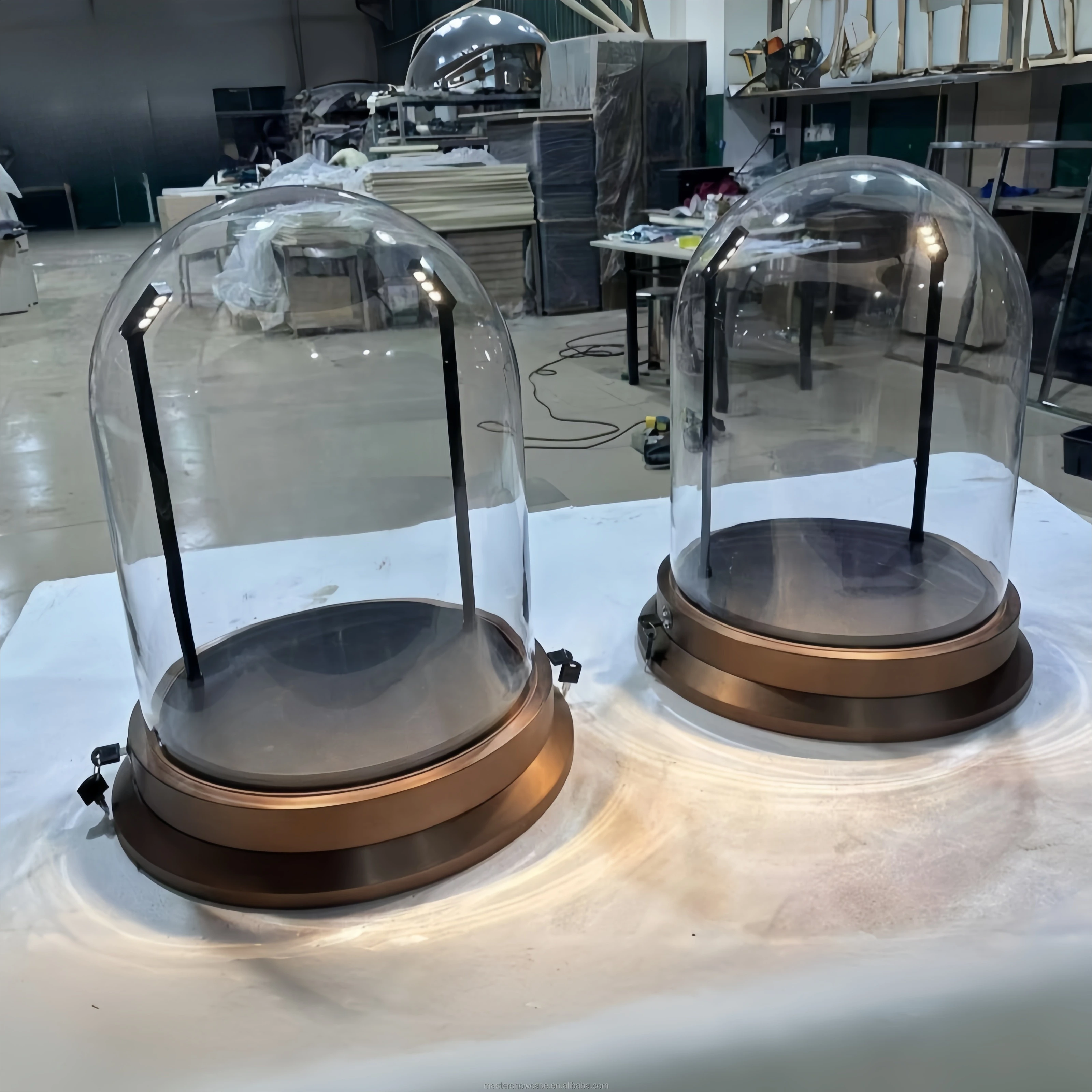 Fully assembled product display cabinet LED base display cabinet curved acrylic glass round display stand