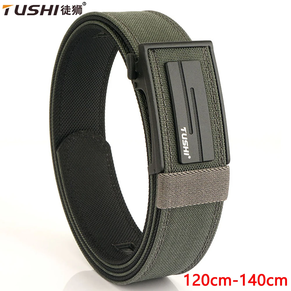 TUSHI Quick Release Metal Automatic Buckle Hard Tactical Belt Double Layer Thickened Hanging 140cm Gun Belts Outdoor Police Belt