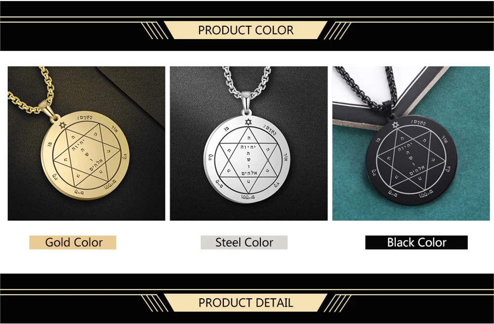 Dawapara Pentagramm von Saturn Jupiter Anhänger Halsketten Männer/Frauen Edelstahl Schmuck Schutz Amulett Schlüssel von Solomon Seal – Detail 5