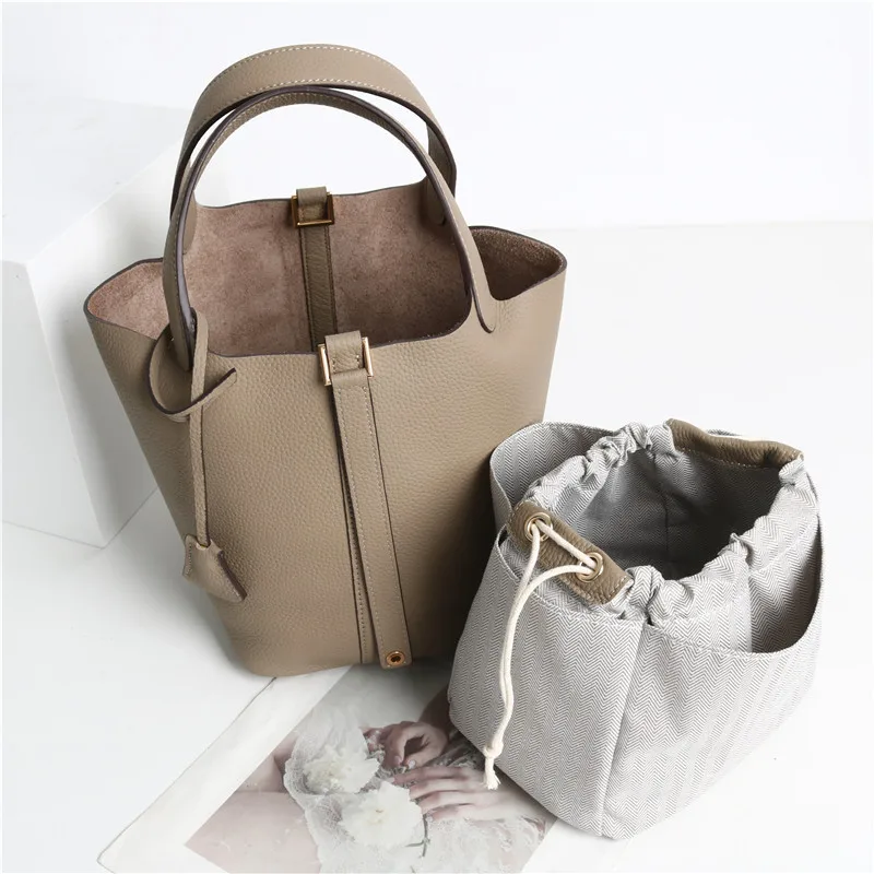 

The First Layer of Cowhide Vegetable Basket Women's Bag 2025 New Fashion Soft Cowhide Bucket Bag Casual Versatile Hand Bag
