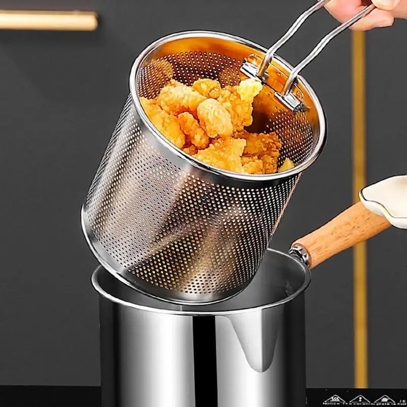 Stainless Steel Deep Fryer with Basket for household multifunctional kitchen fuel-saving tempura pot Kitchen Cooking Tools