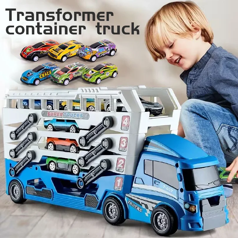 Pop-up container-style truck engineering vehicle,boys racing toy, children's toy push-pull vehicle equipped with 6 alloy wheels,