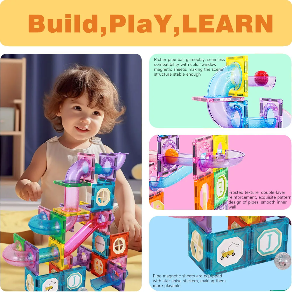 GIROMAG 10-110pcs Conjunto de construção de telhas e tubos magnéticos - STEM Brinquedos educativos de construção para crianças, meninos e meninas de 3 a 12 anos