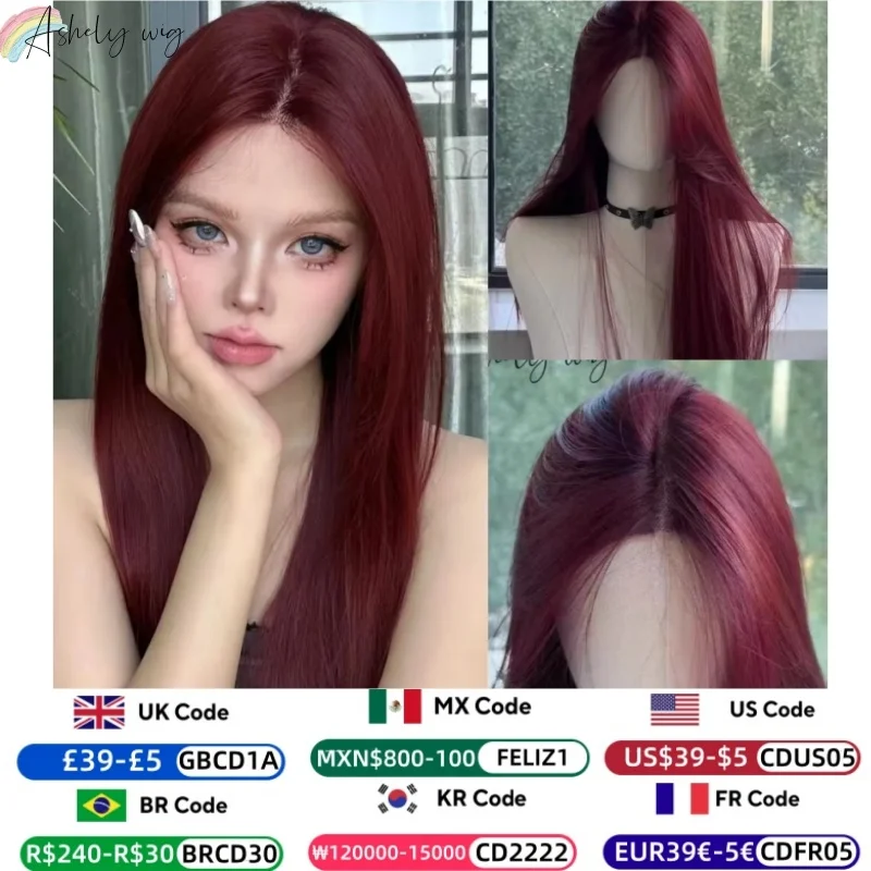 

Red Wig Long Straight Hair Lace Front Wig Female Natural Soft Synthetic Wigs Lolita Headband Wigs Peluca Natural Mujer Halloween