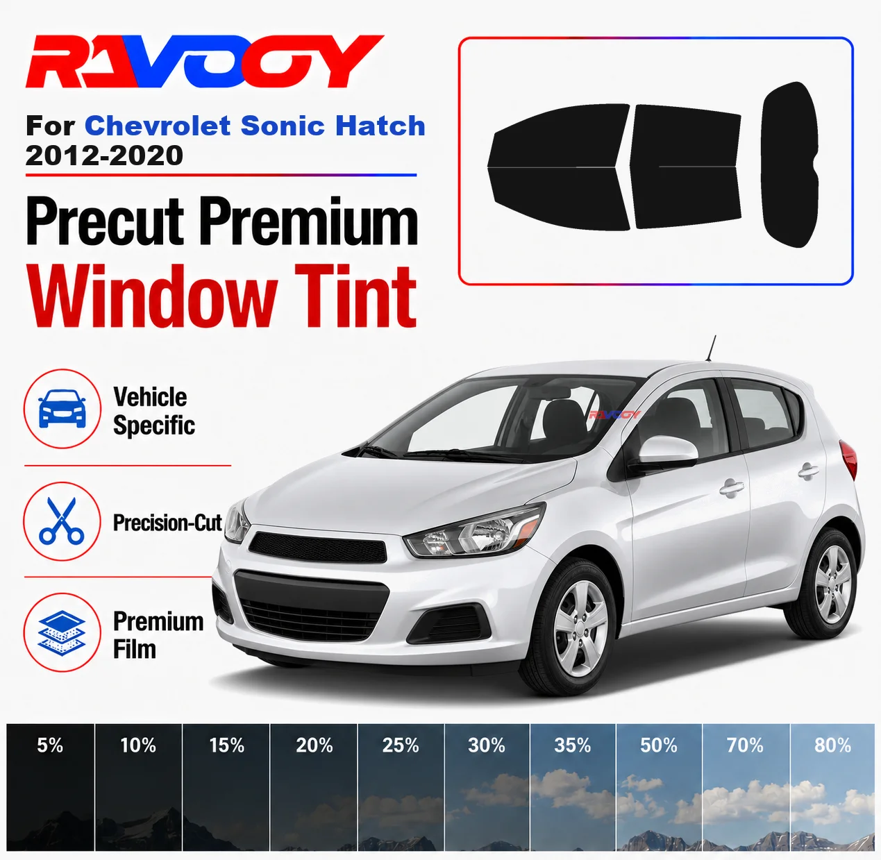 Premium Precut Window Tint Kit Front Windows Rear Windows Rear Windshield For Chevrolet Sonic Hatch 2012-2020 Nano Ceramic Film