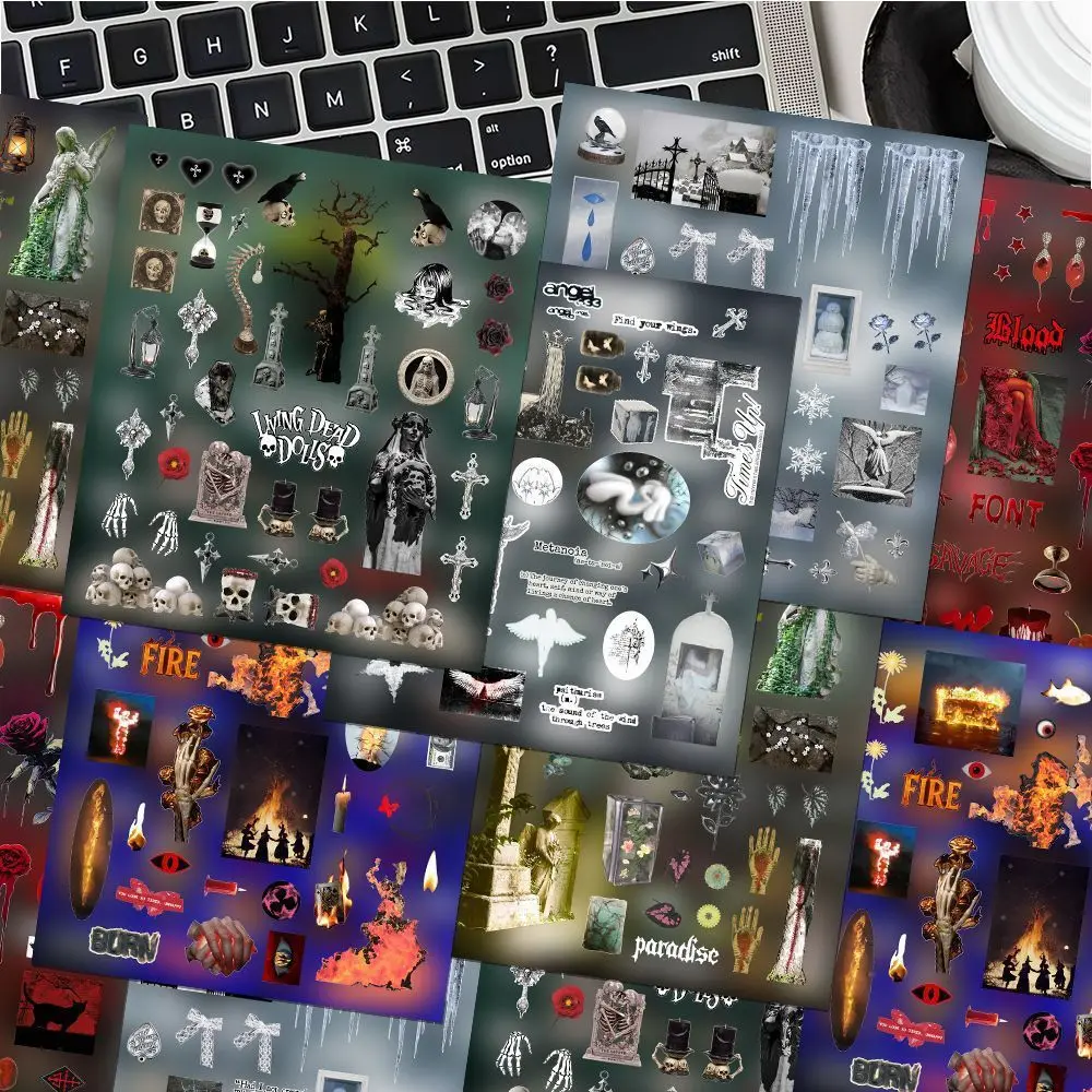6 sheet Y2K Dark Gothic Style Collage Retro Atmosphere Die-cut Stickers DIY Journaling Materials Diary Junk Journal Stationery