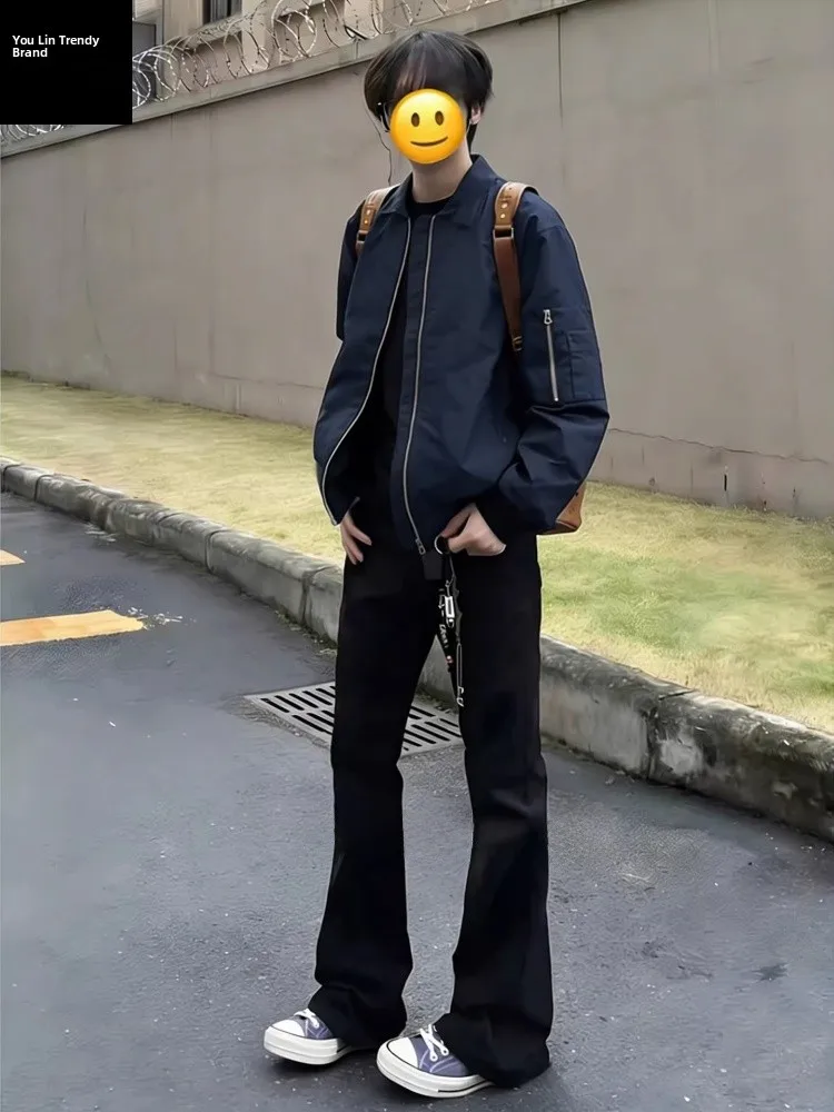 

Cleanfit Bla Slim Fit Straight Leg Jeans Men's Spring High Street Vibe High Waist Distred Waed out Casual Jeans