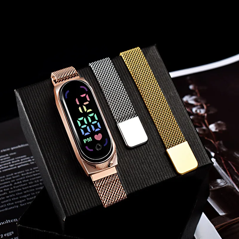 New Magnetic LED Electronic Watch, Student Sports Alloy Bracelet, Gift Children's Electronic Watch