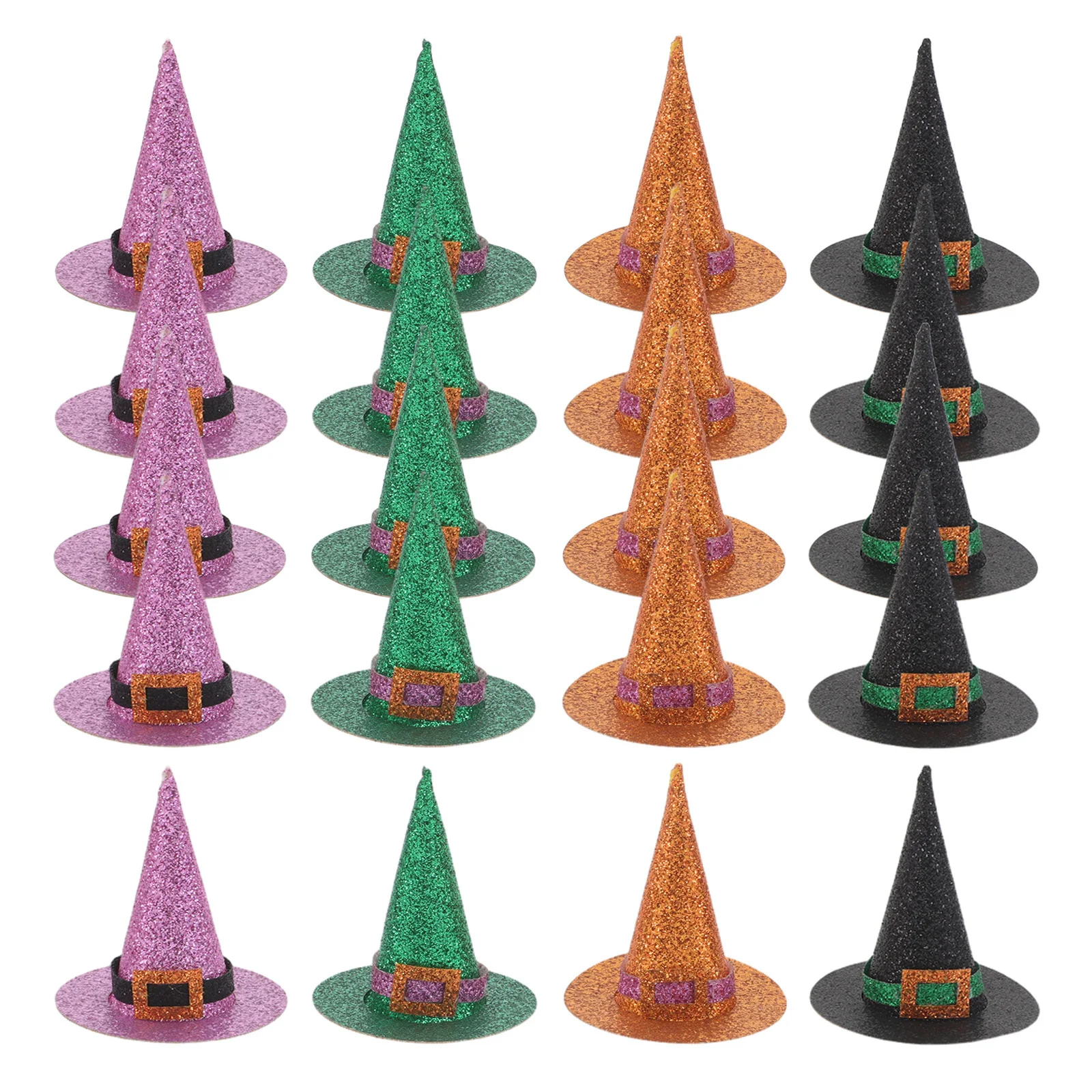 

24Pcs Halloween Party Decorations Mini Glitter Witch Hat Cupcake Toppers Spooky Theme Dessert Supplies Birthday Crafts