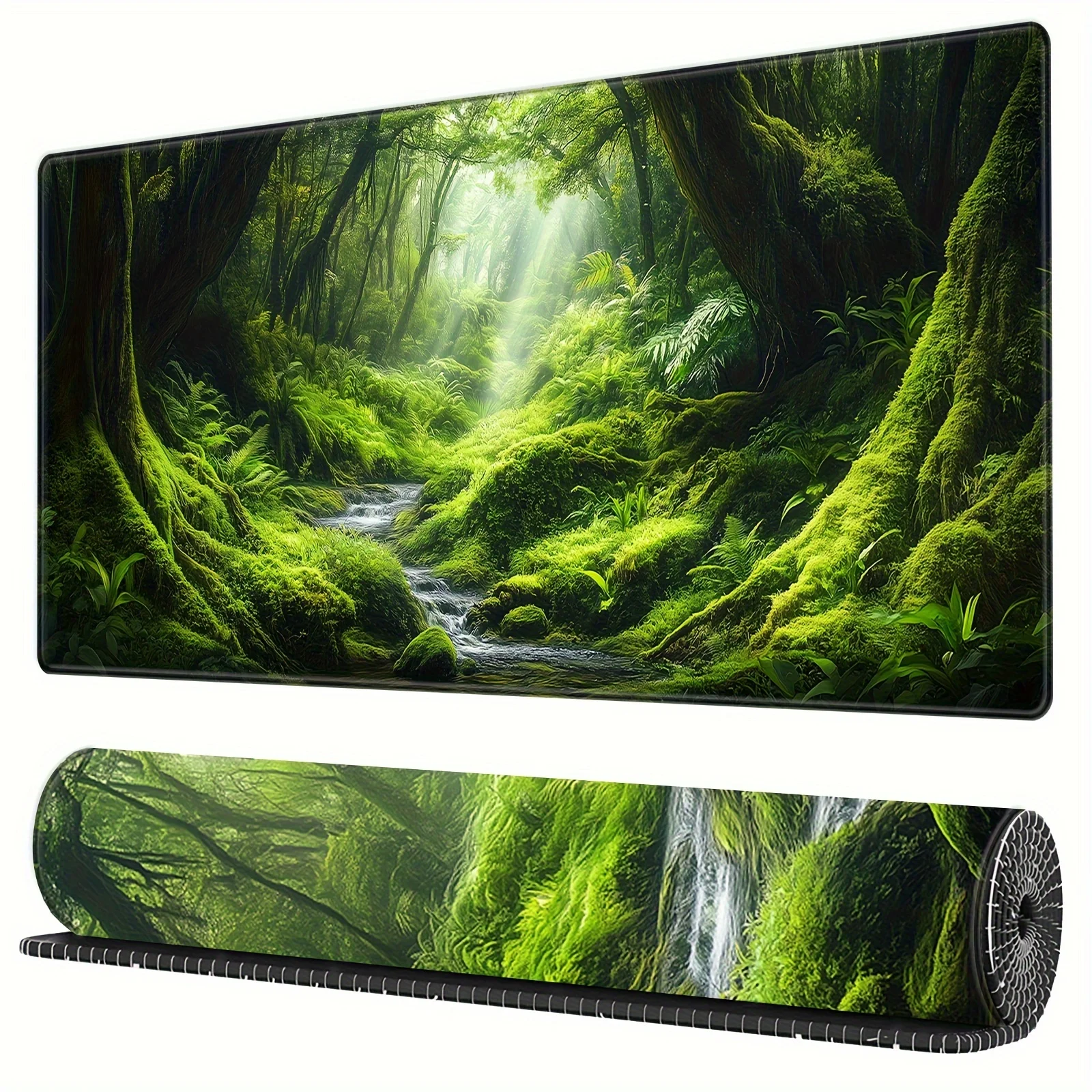 Non-Slip Rubber Base, Washable, Stitched Edge Green Forest Desk Mat, 89.92cm x 39.88cm Large Gaming Mouse Pad