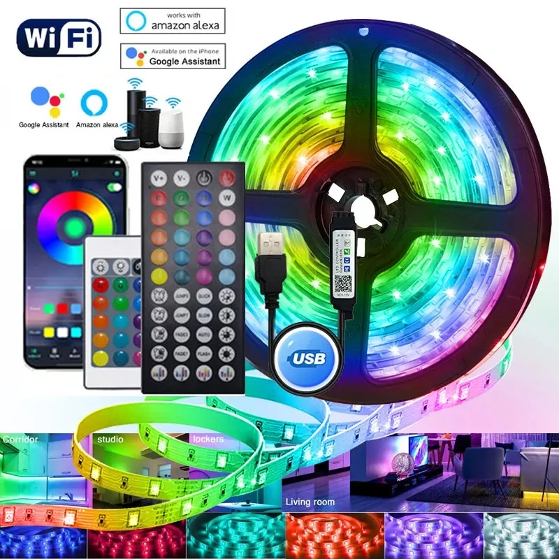 Rgb 5 Volt Tape 5M Ice String Led Strip Lights Decoration 20 Meters Wifi Controller Led Ribbon Colorful Children Into The Room