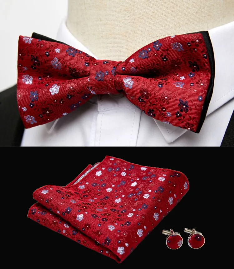 HUISHI Klassische blaue Fliege für Männer, Paisley-Blumenfliege, Einstecktuch, Manschettenknöpfe, Anzug-Set, Hochzeit, Party, kariert, solide Schmetterling – Detail 18