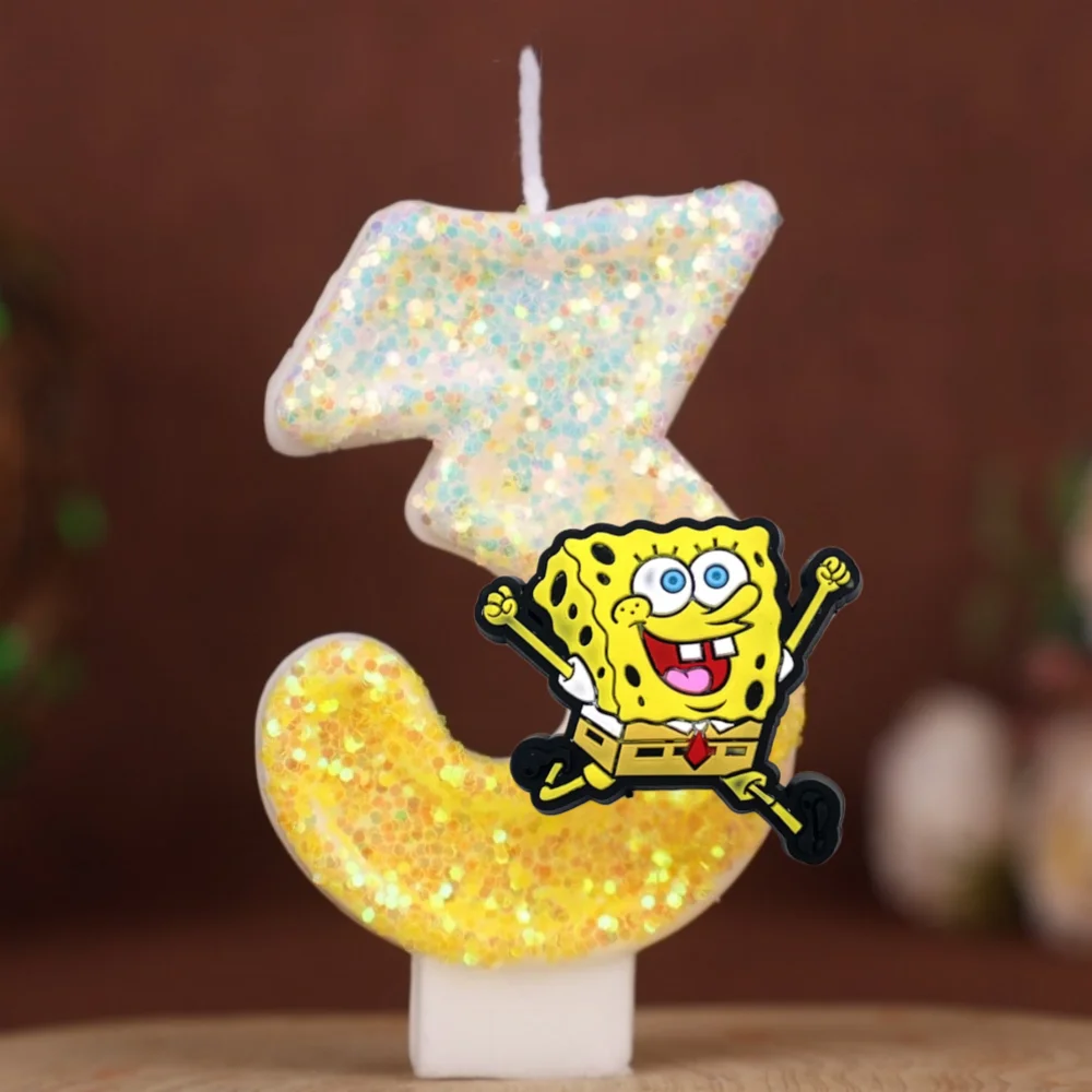 Cute Spongebob Candle Number 0-9 Kids Birthday Cake Decoration Supplies Cute Cartoon Anime Party Accessories Supplies