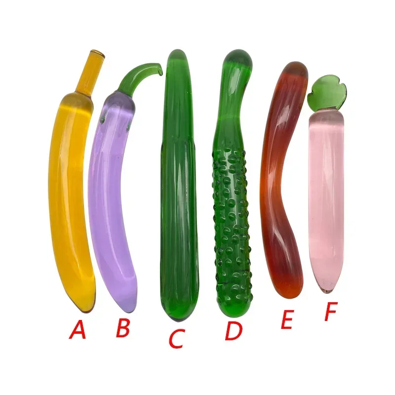 

GF Vegetable Glass Dildo Wholesale Transparent Glass Cucumber Banana Eggplant Double Headed Fruit Dildo Anal Sex Toys